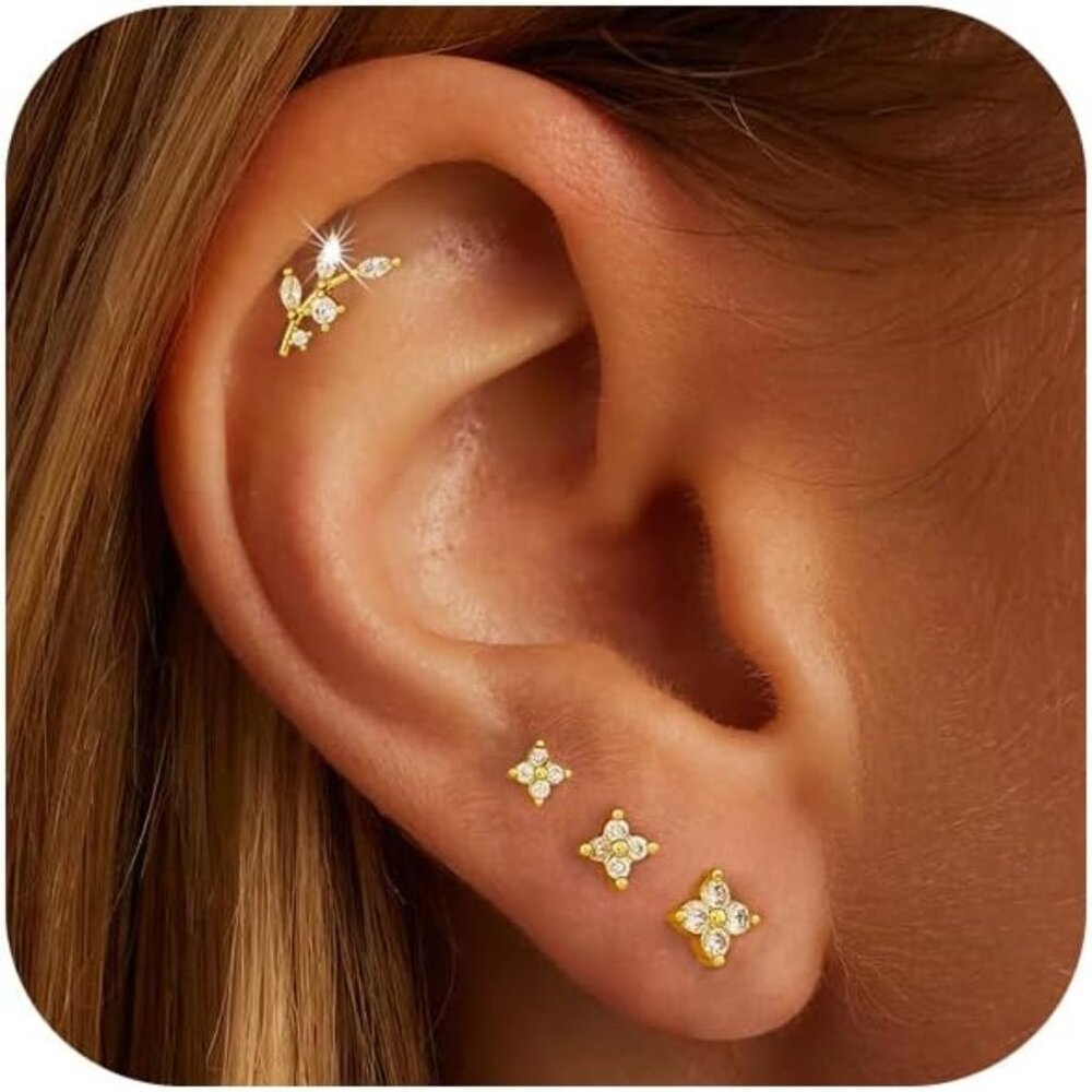 14k Gold Plated Stud Earrings For Women Trendy Hypoallergenic 925 Sterling Silve